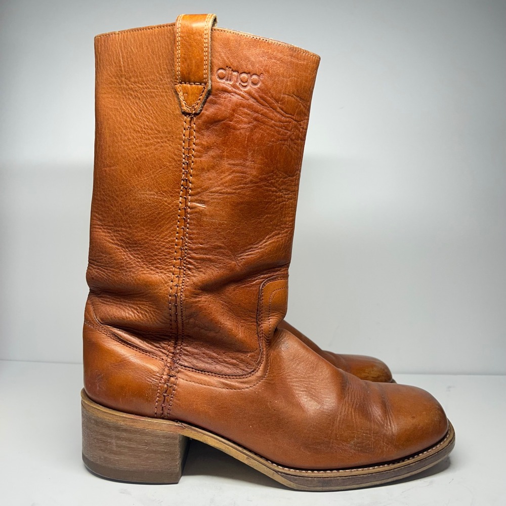 Dingo Acme Campus Vtg Western Boots Tan Leather Mens 11 D Made USA Square Toe